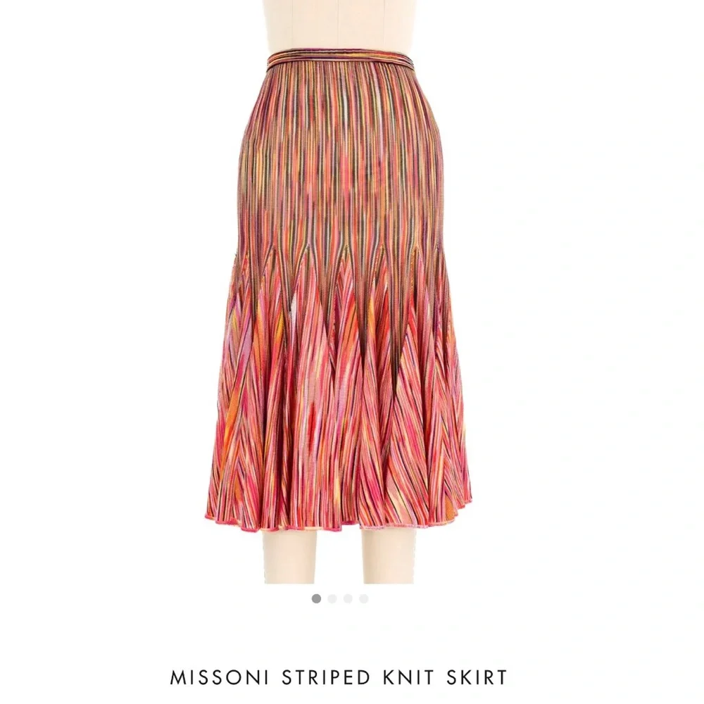 Missoni Striped Knit Multicolor Knee Length Lined Stretch Skirt EU38 US2 Crochet - Picture 1 of 7